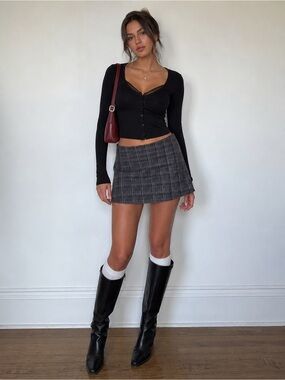 Wilfred Plaid A-Line Mini Skirt in Navy